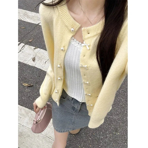 Sweet Yellow Bow Knit Cardigan