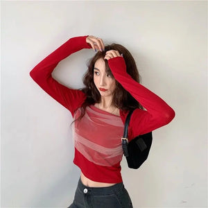 VILZSTUDIOS Slim Fit Mesh Long Sleeve Top