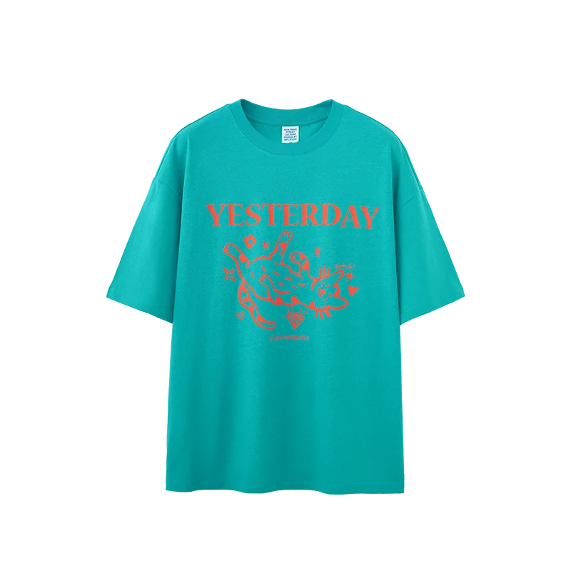 VILZSTUDIOS Blue Green Color Block Cat T-Shirt