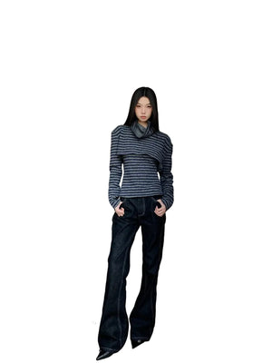 VILZSTUDIOS Striped Long Sleeve Turtleneck Top