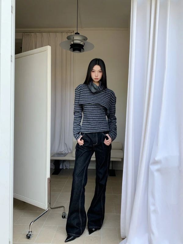Striped Long Sleeve Turtleneck Top
