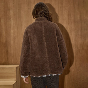 VILZSTUDIOS Warm Oversized Plaid Fleece Jacket