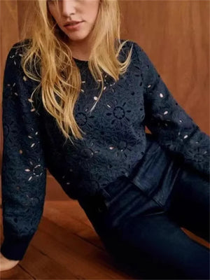 VILZSTUDIOS Floral Crochet Embroidered Puff Sleeve Blouse