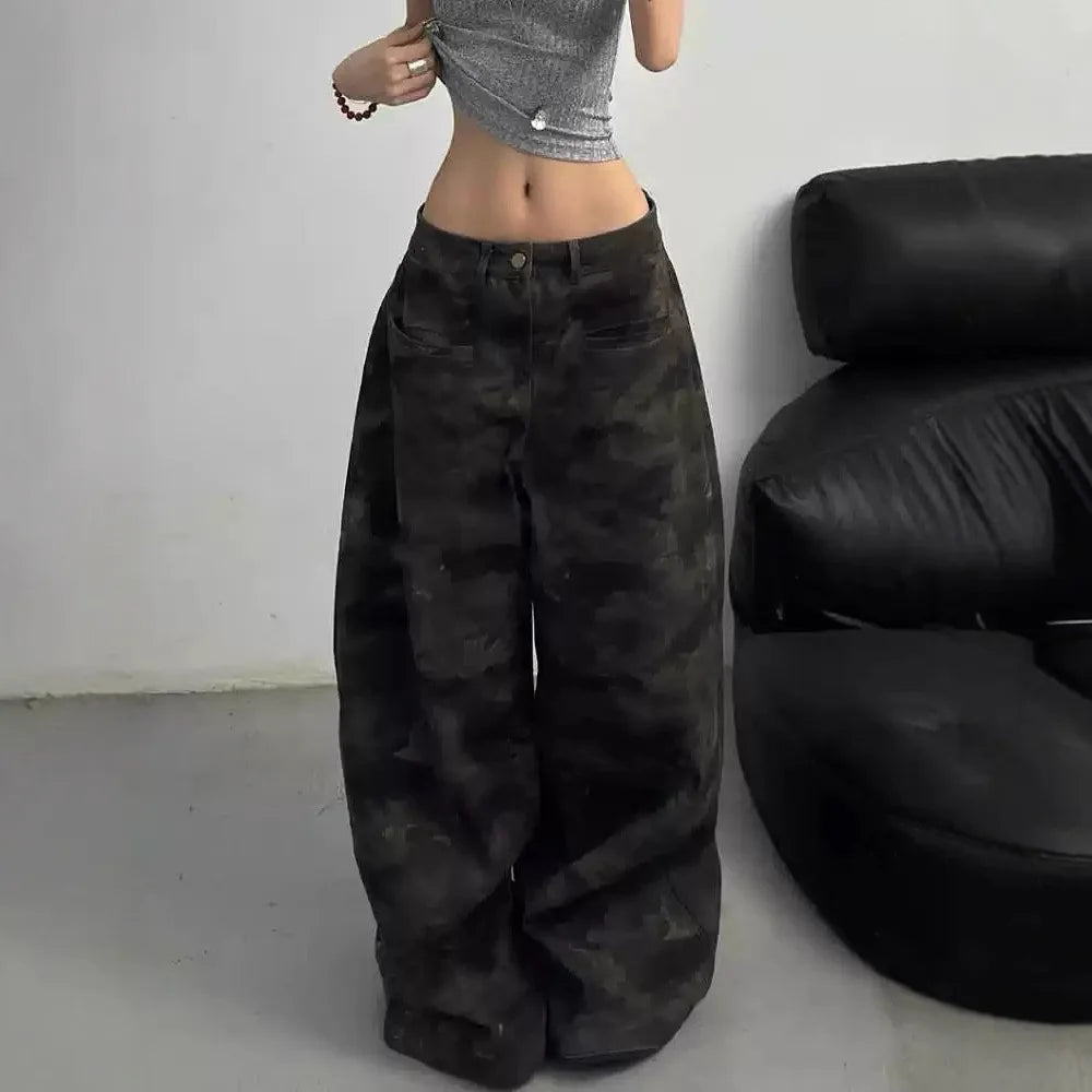VILZSTUDIOS Women American Camo Style Wide Leg Jeans