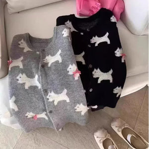 VILZSTUDIOS Cozy Jacquard Knit Bow Cardigan