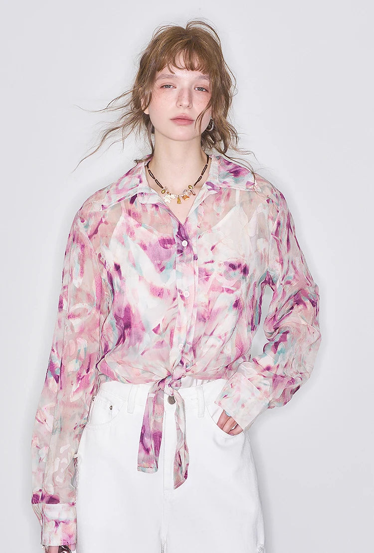 VILZSTUDIOS Retro Floral Chiffon Shirt