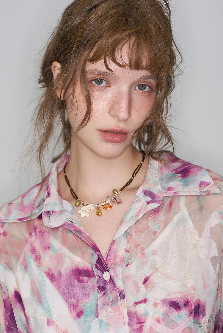 VILZSTUDIOS Retro Floral Chiffon Shirt