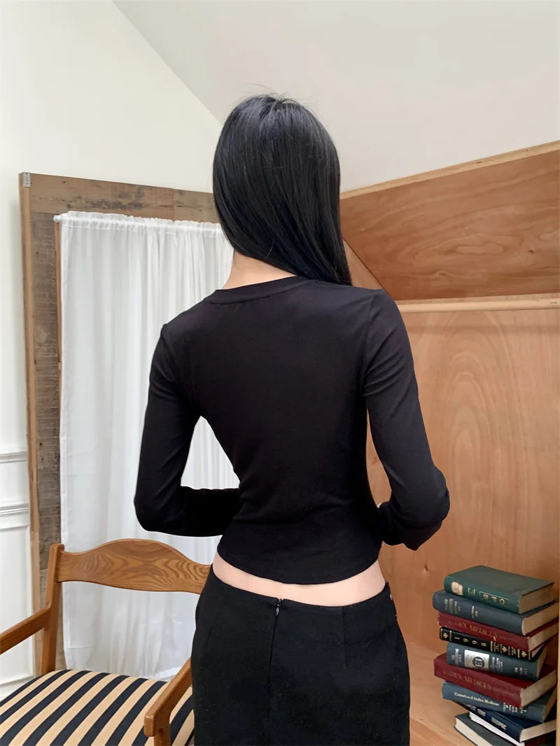VILZSTUDIOS Black Pearl Print Long Sleeve Cropped Top