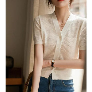 VILZSTUDIOS Breathable Knit Short Sleeve Cardigan