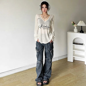 VILZSTUDIOS Trendy Oversized Loose Letter Print Top