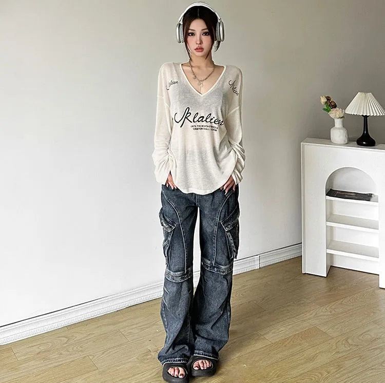 VILZSTUDIOS Trendy Oversized Loose Letter Print Top