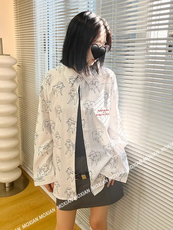 Sheep Striped Casual Long Sleeve Shirt