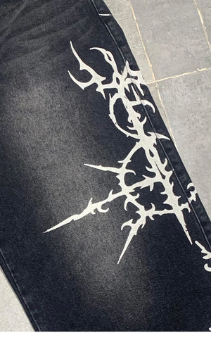 VILZSTUDIOS Black Graphic High Street Wide Jeans