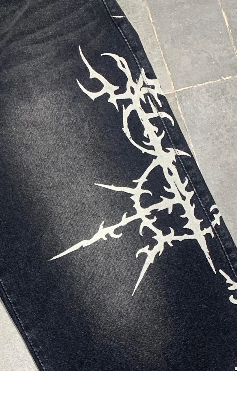 VILZSTUDIOS Black Graphic High Street Wide Jeans