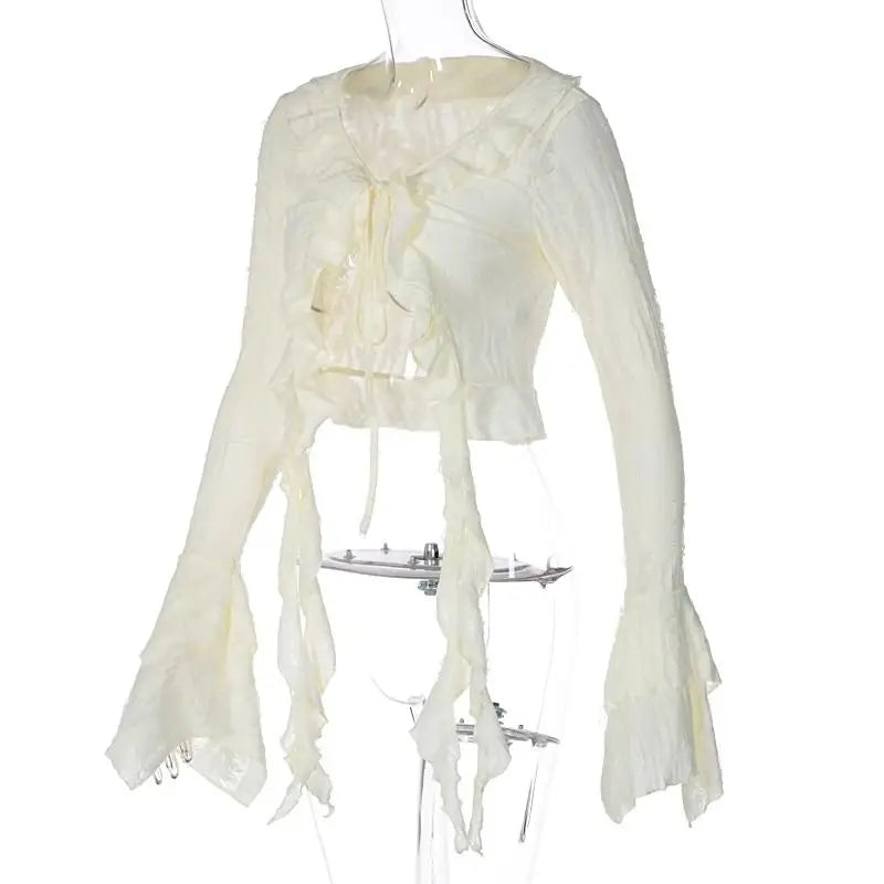 VILZSTUDIOS Fairycore Lace-Up Butterfly Sleeve Blouse