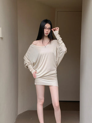 VILZSTUDIOS Cozy Knitted Batwing Casual Long Sleeve Blouse