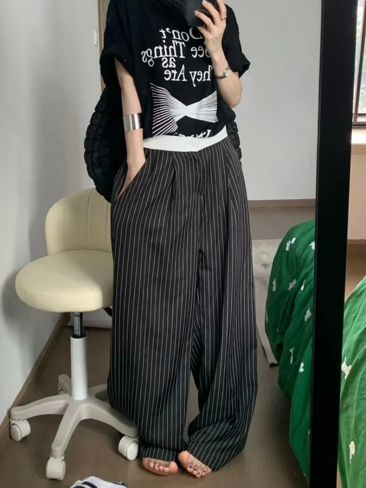 VILZSTUDIOS Elegant High Waist Striped Pants