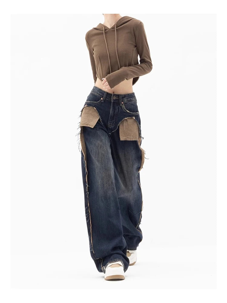 VILZSTUDIOS High Waist Patchwork Wide Leg Jeans