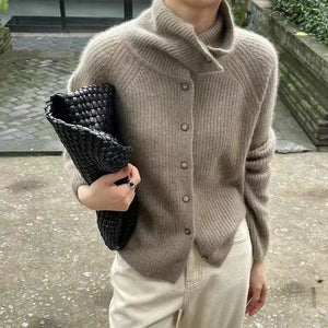 VILZSTUDIOS Chunky Knit Wool Turtleneck Cardigan