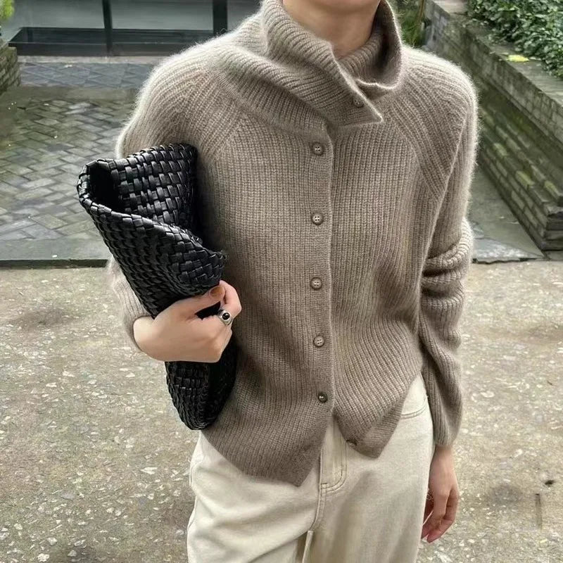 VILZSTUDIOS Chunky Knit Wool Turtleneck Cardigan