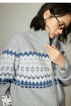VILZSTUDIOS Vintage Nordic Stand Collar Cardigan