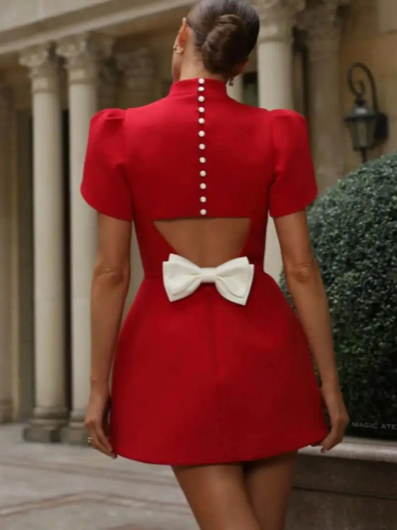 VILZSTUDIOS Chic Hollow Out Bow Mini Dress