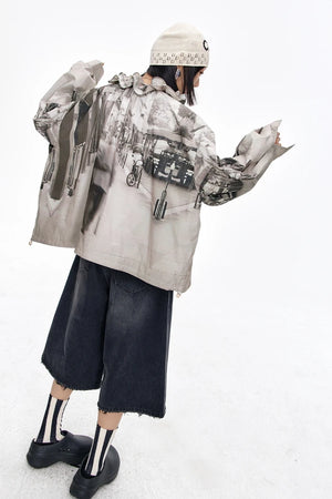 VILZSTUDIOS Retro Cats Print Loose Jacket