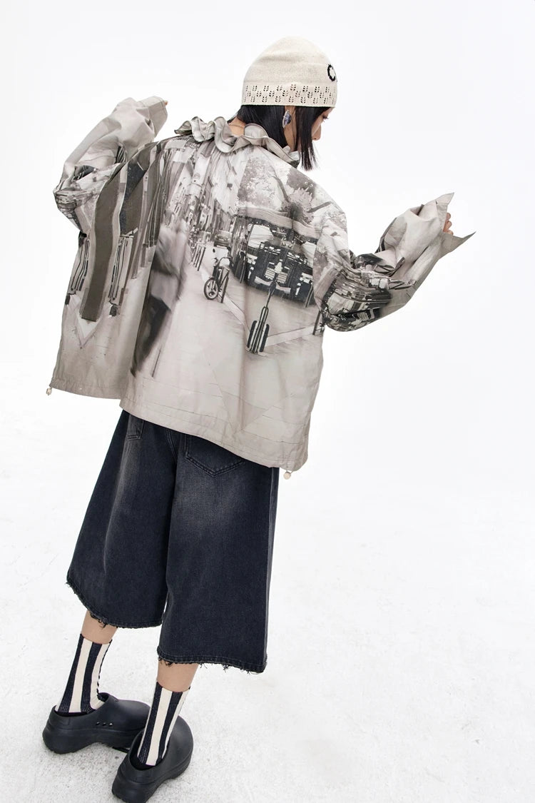 VILZSTUDIOS Retro Cats Print Loose Jacket