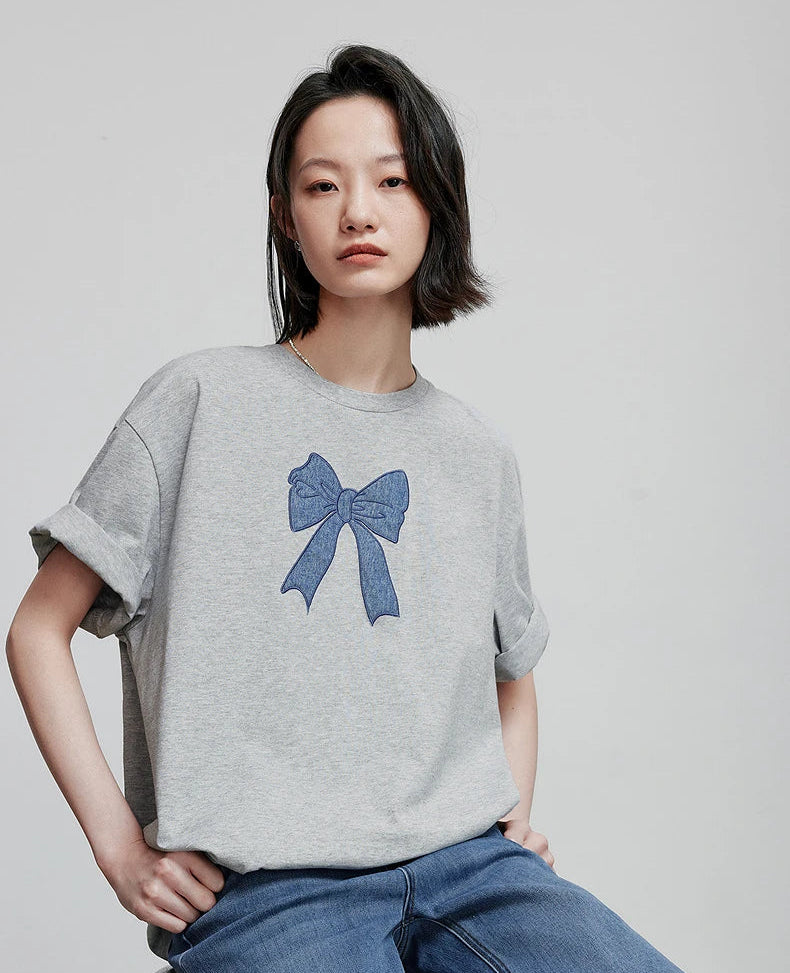 VILZSTUDIOS Stylish Short Sleeve with Small Bowknot T-Shirt