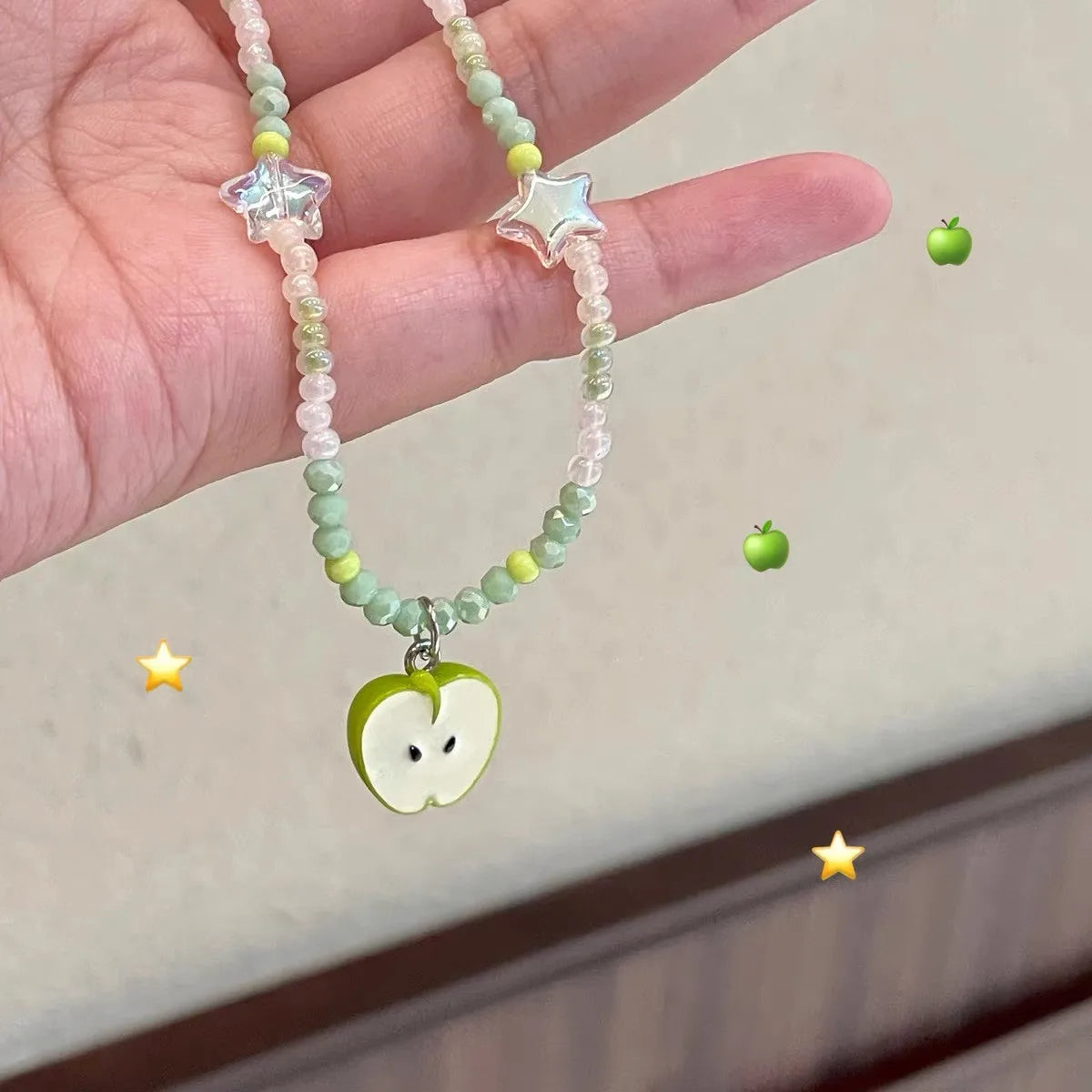 VILZSTUDIOS Handmade Green Apple Bead Necklace