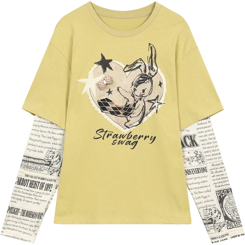 VILZSTUDIOS Oversized Newspaper Print Long Sleeve T-Shirt