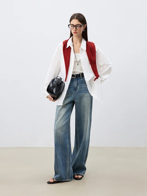 VILZSTUDIOS Blocked Shawl Casual Shirt