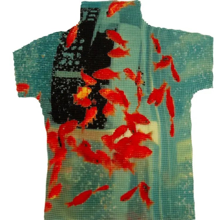 VILZSTUDIOS Goldfish Print Turtleneck Slim T-Shirt