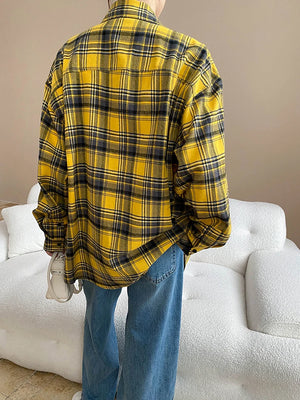 VILZSTUDIOS Yellow Plaid Oversized Loose Fit Shirt