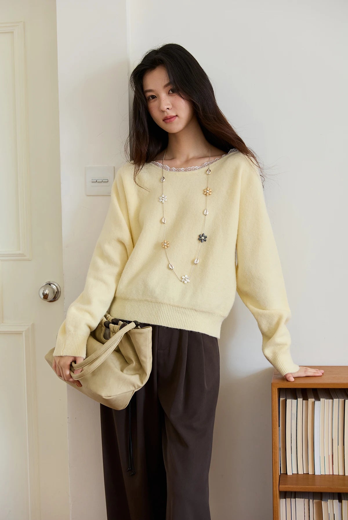 VILZSTUDIOS Yellow Lace Knitted Sweater