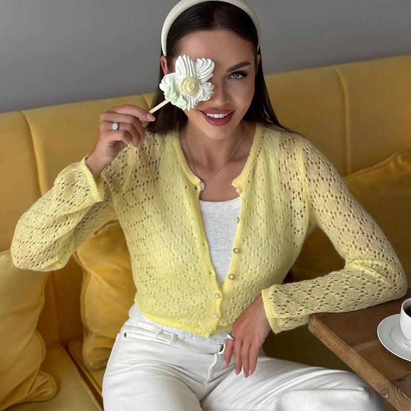 VILZSTUDIOS Hollow Out Knit Cardigan