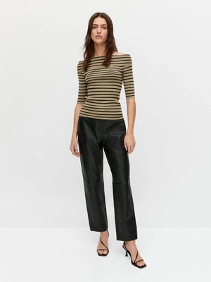 VILZSTUDIOS Off Shoulder Striped Knitted Sweater