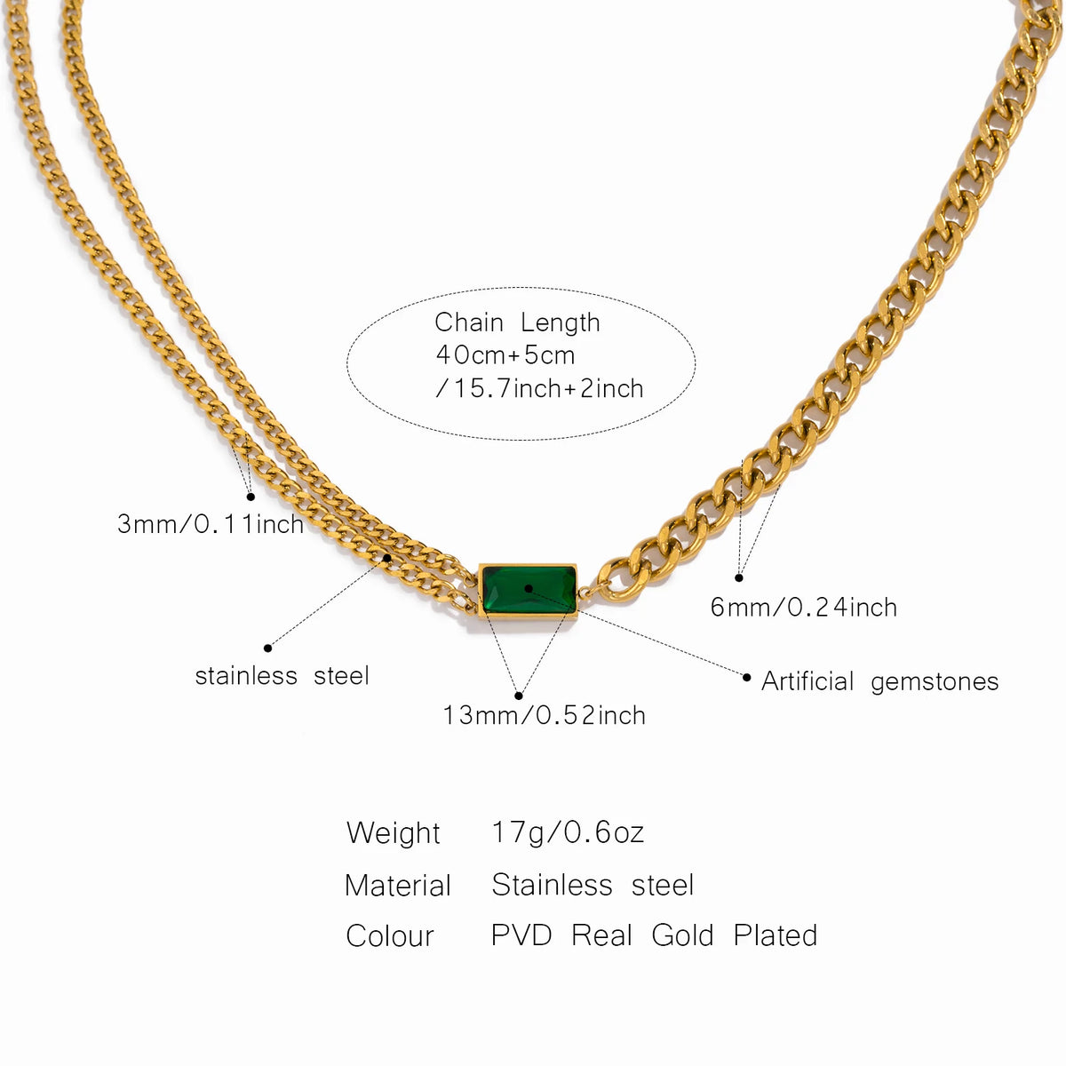 VILZSTUDIOS Classic Emerald Asymmetric Chain Necklace