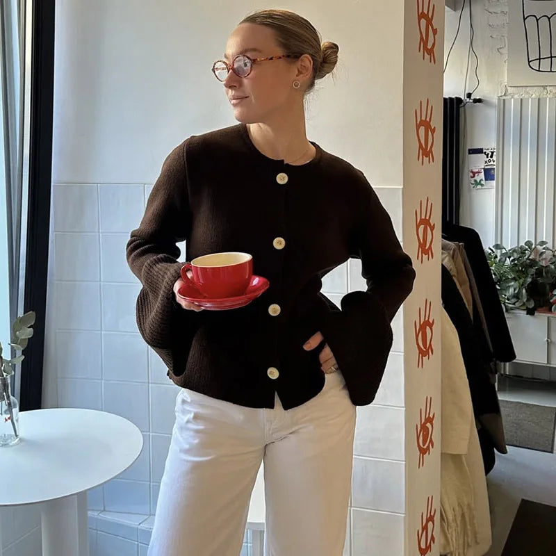 VILZSTUDIOS Cozy Flare Sleeve Knitted Cardigan
