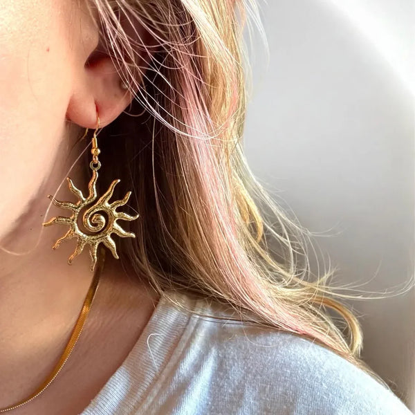 Large Swirl Sun Spiral Celestial Earrings
