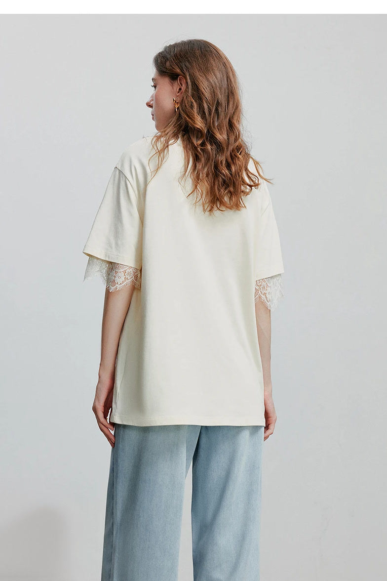 VILZSTUDIOS Stylish Short Lace Sleeve T-Shirt
