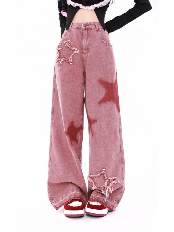 Vintage Star Patch Loose Wide Jeans
