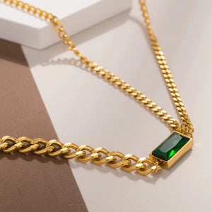 VILZSTUDIOS Classic Emerald Asymmetric Chain Necklace