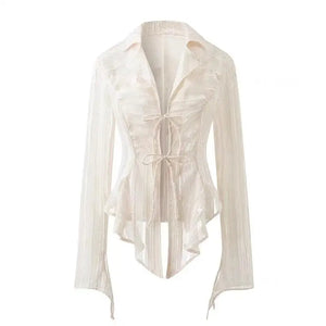 VILZSTUDIOS Apricot Fairycore Lace Up Cropped Blouse