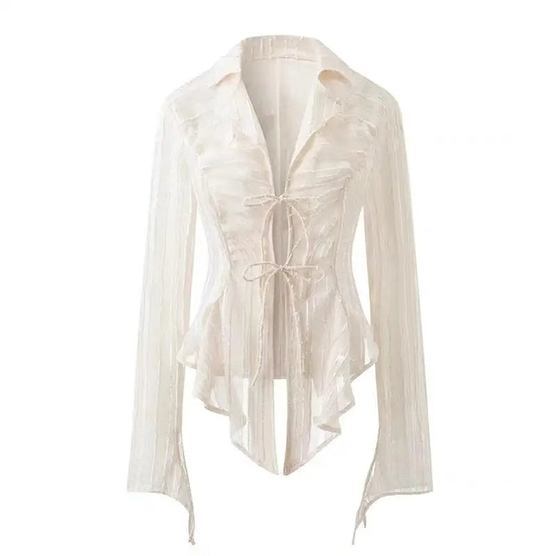 VILZSTUDIOS Apricot Fairycore Lace Up Cropped Blouse
