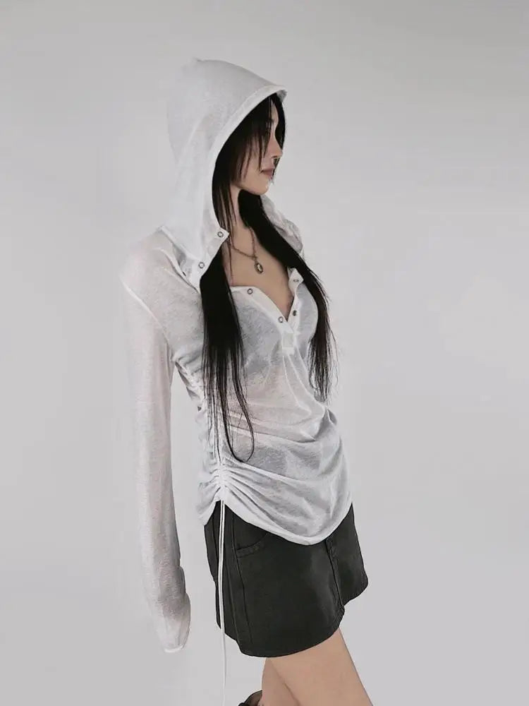 VILZSTUDIOS Sheer Mesh Hooded Slim Fit T-Shirt
