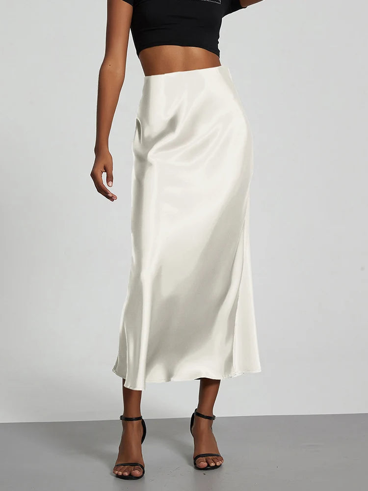 VILZSTUDIOS Elegant Satin High Waist Long Skirt