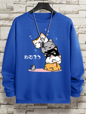 VILZSTUDIOS Cute Sleepy Stacked Cats Sweater