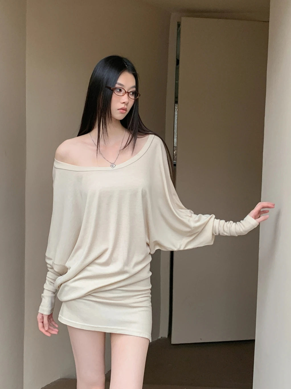 VILZSTUDIOS Cozy Knitted Batwing Casual Long Sleeve Blouse