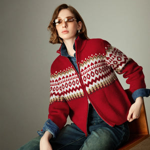 VILZSTUDIOS Vintage Nordic Stand Collar Cardigan